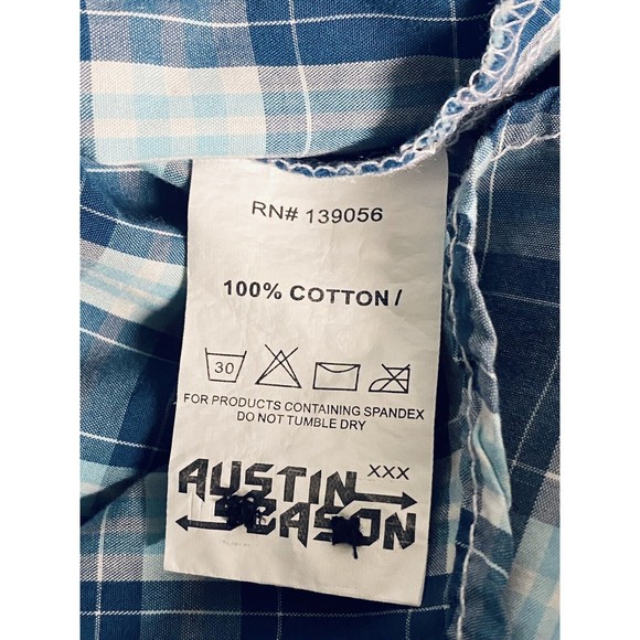 Austin Season Men's Embroidered Blue Plaid Long Sleeve Button Up Western Shirt L - Picture 13 of 14